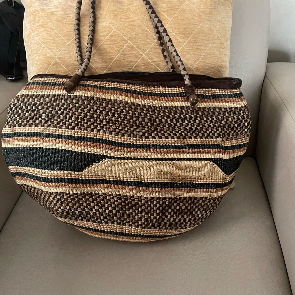 Handcrafted Woven Tote Bag - Brown and Black